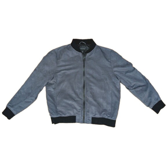 Banana Republic Other - Banana Republic Mens XL Gray Vegan Suede Bomber Jacket Black Ribbed Trim EUC